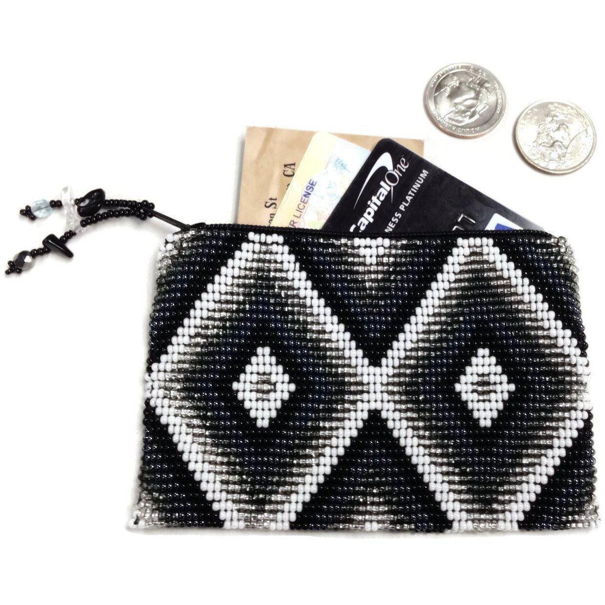 Beaded Seed Bead Geometric Coin Purse - Guatemala