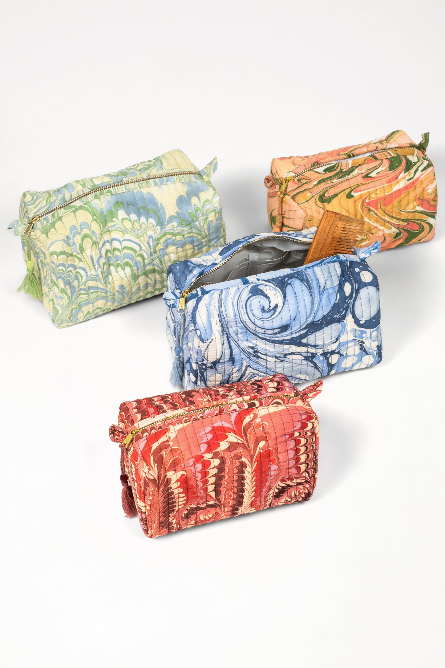 Peony Bloom Hand-Marbled Cosmetic Bag