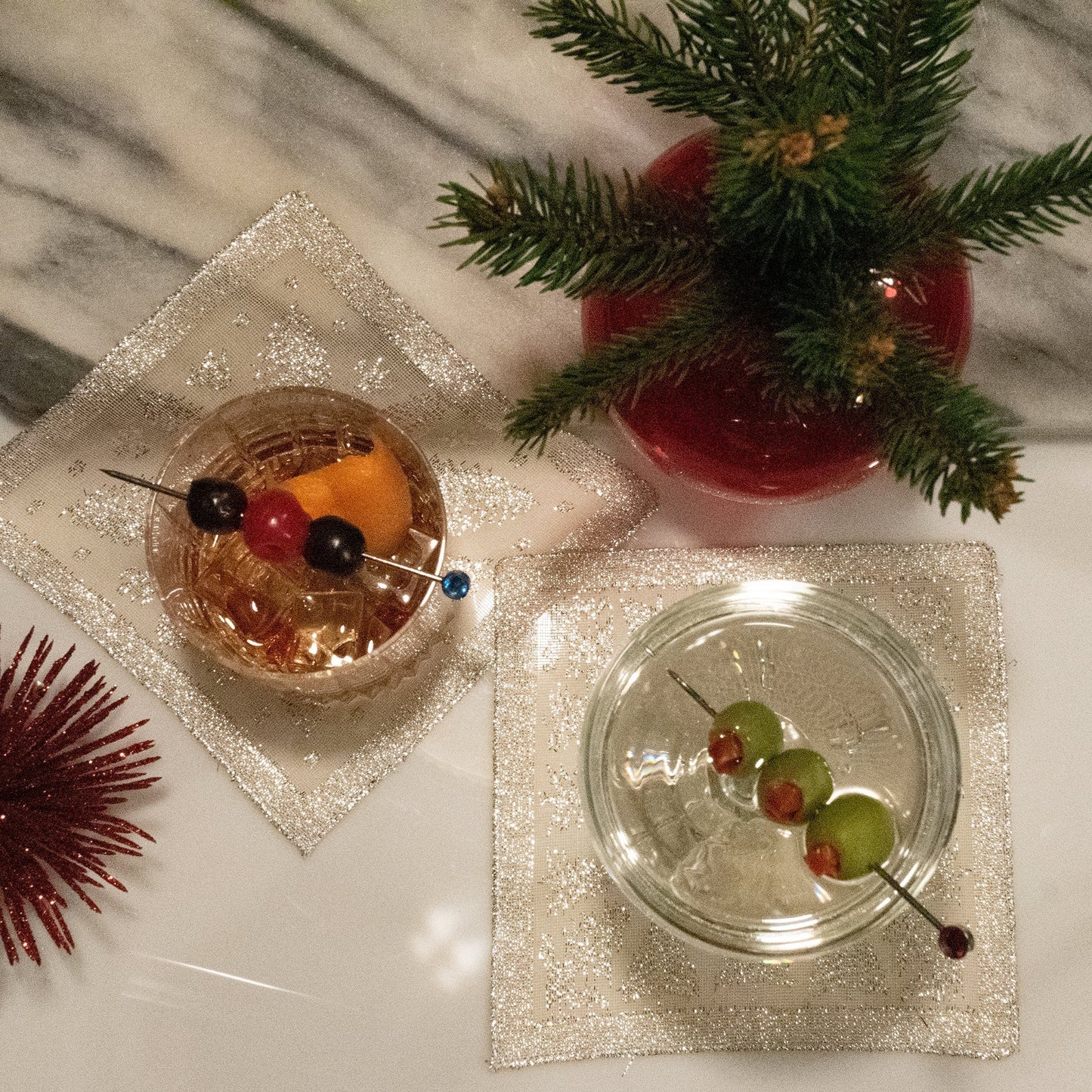 Prince of Scots Scottish Leno Gauze Cocktail Napkins ~ Silver Lurex ~