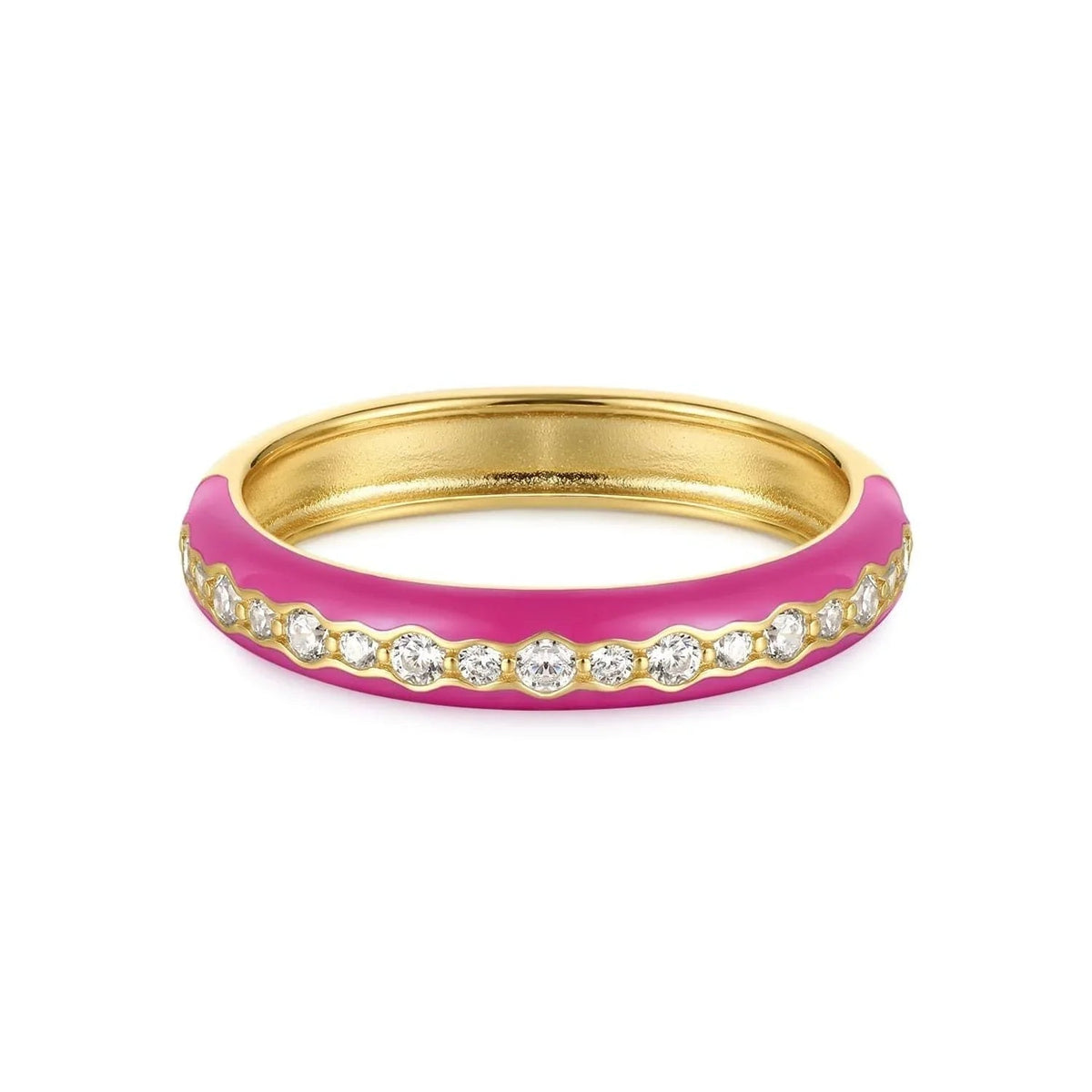 Thin Pink Enamel & CZ Channel Ring