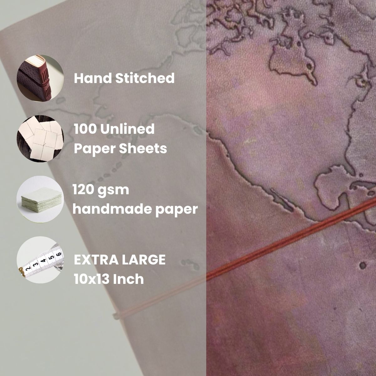 Extra Large World Map Handmade Leather Journal