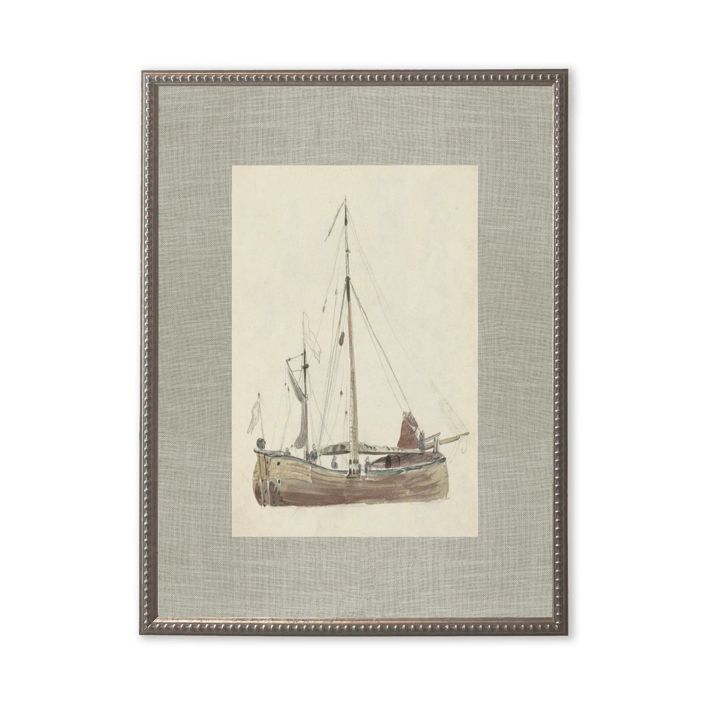 Sailboat Painting in Silver-Beaded Frame