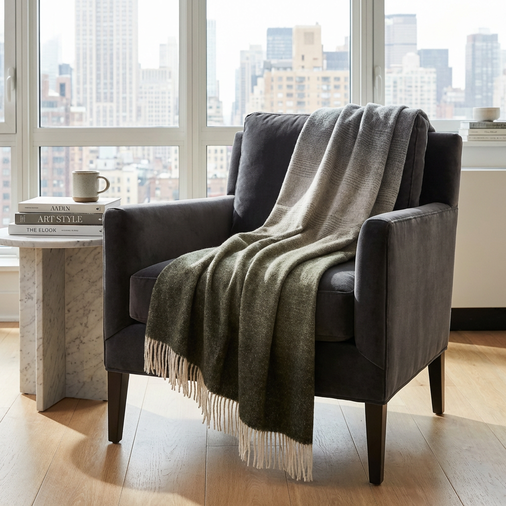 Whisper Ombre Merino Wool Throw – Moss | Prince of Scots