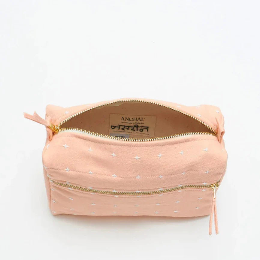 Medium Toiletry Bag | Blush Pink Cross-Stitch