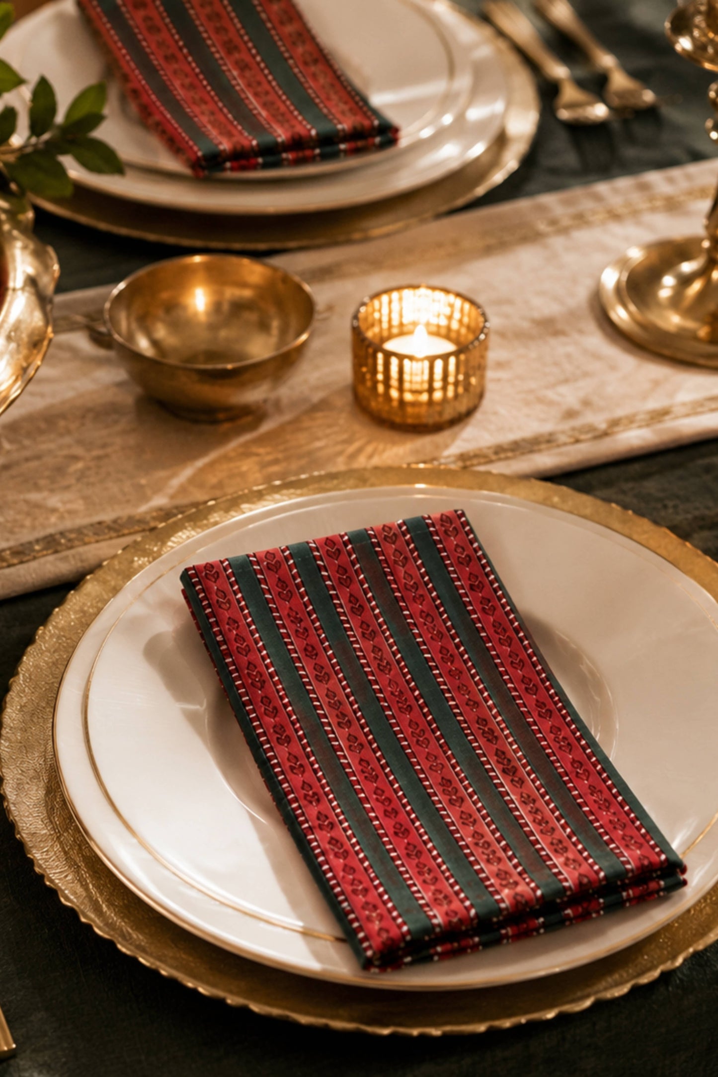 Crimson Stripe Large Block Print Napkins (Set of 4)