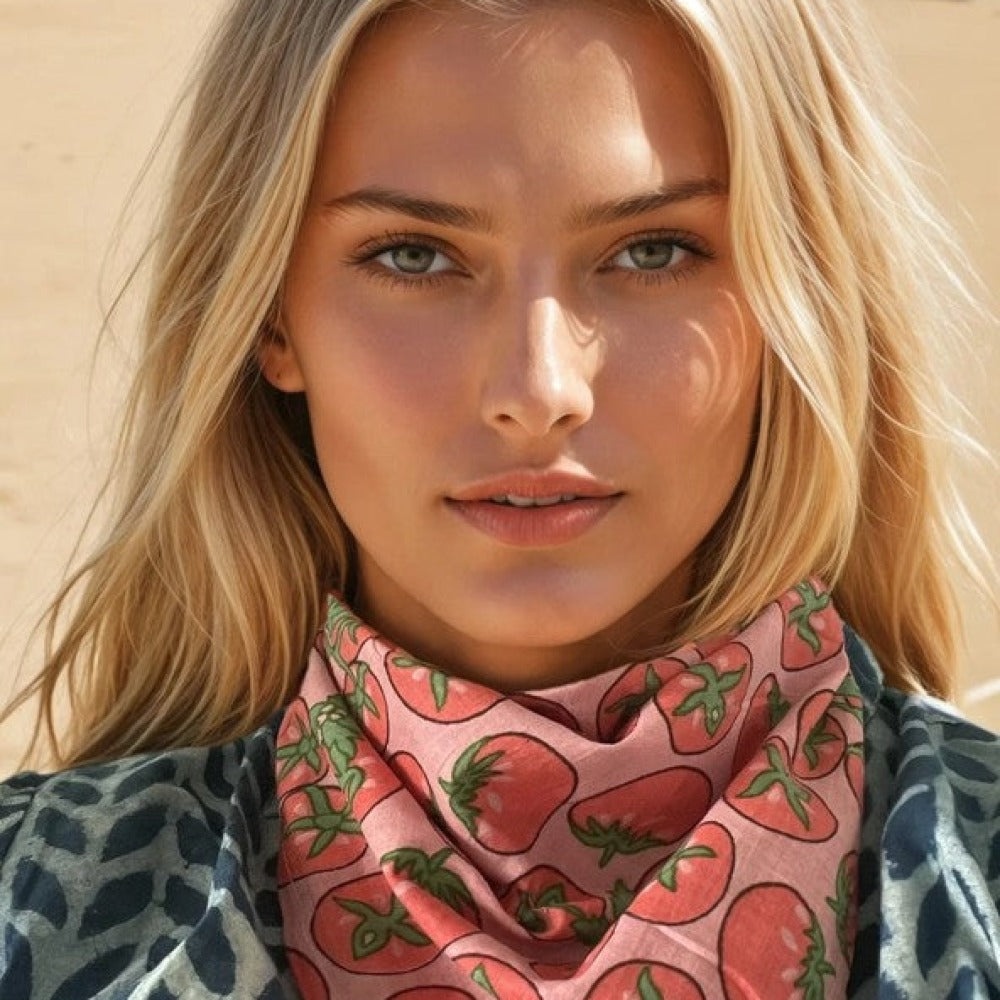 Bandana Scarf - Tomato Pink Square
