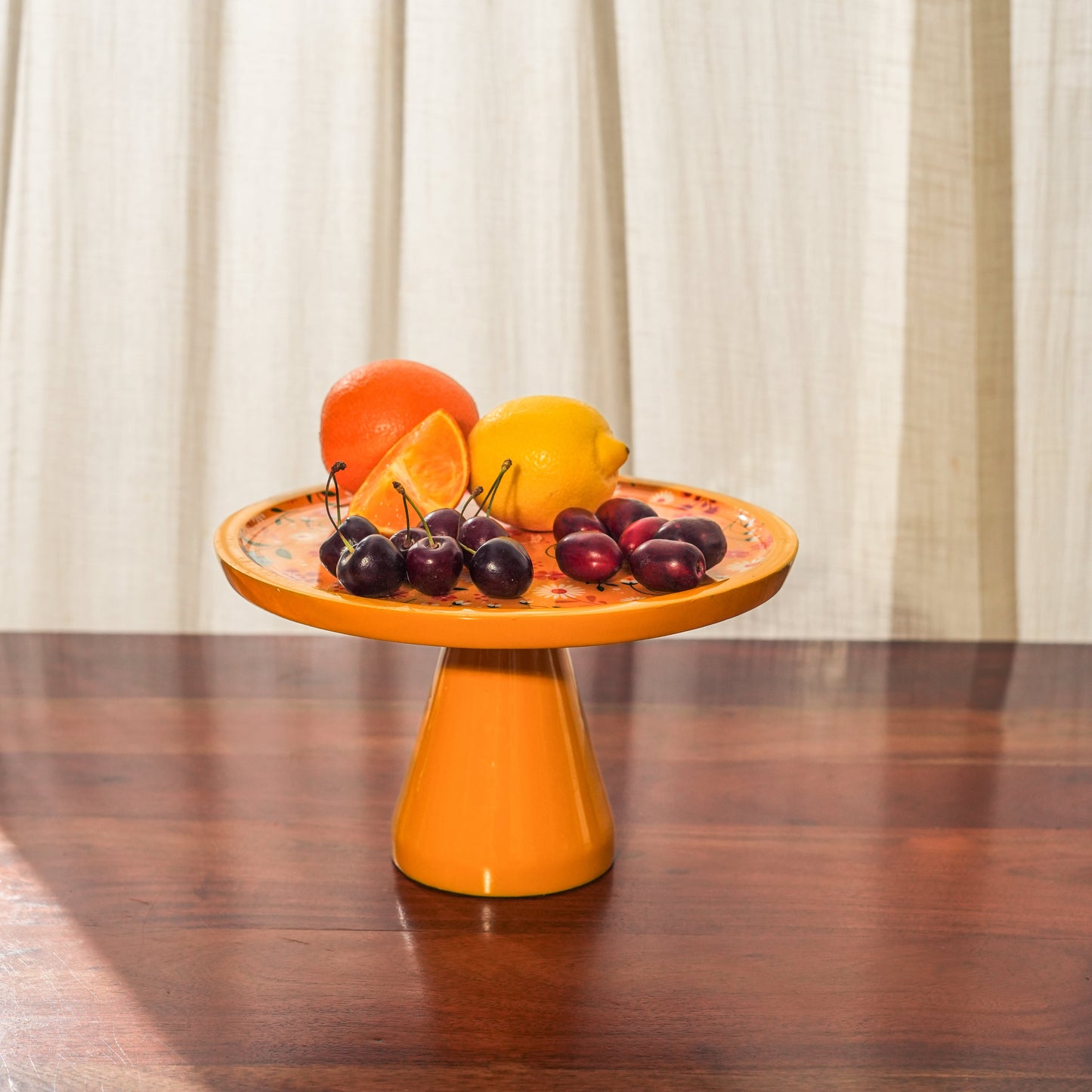Sunburst Bloom Inlay Yellow Cake Stand