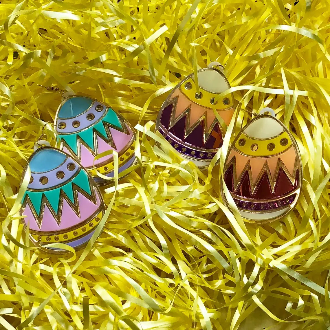 Colorful Easter Egg Acrylic Earrings - Pink, Blue, Teal