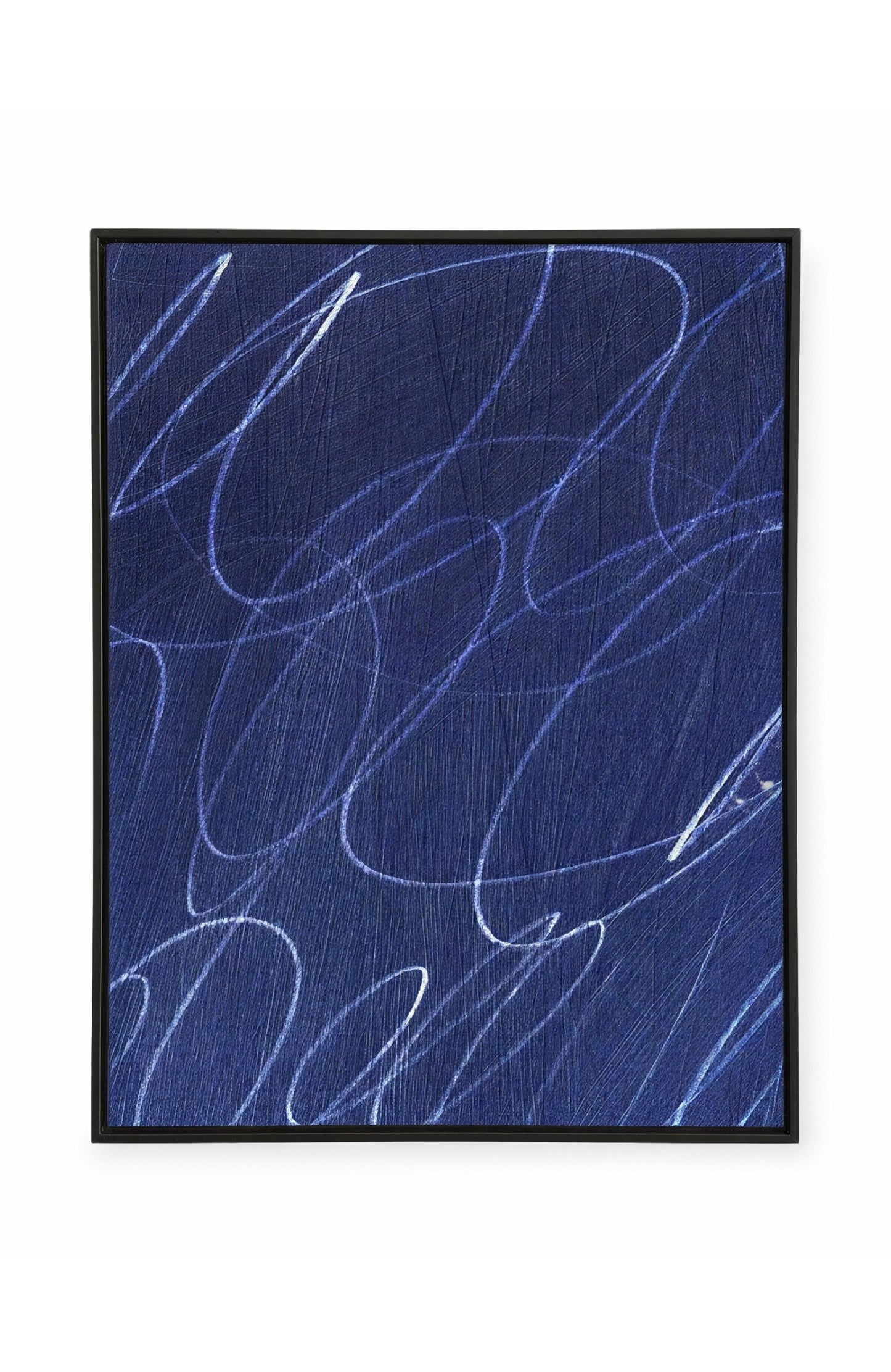Gestural Marks in Deep Ocean Framed Canvas Wall Art