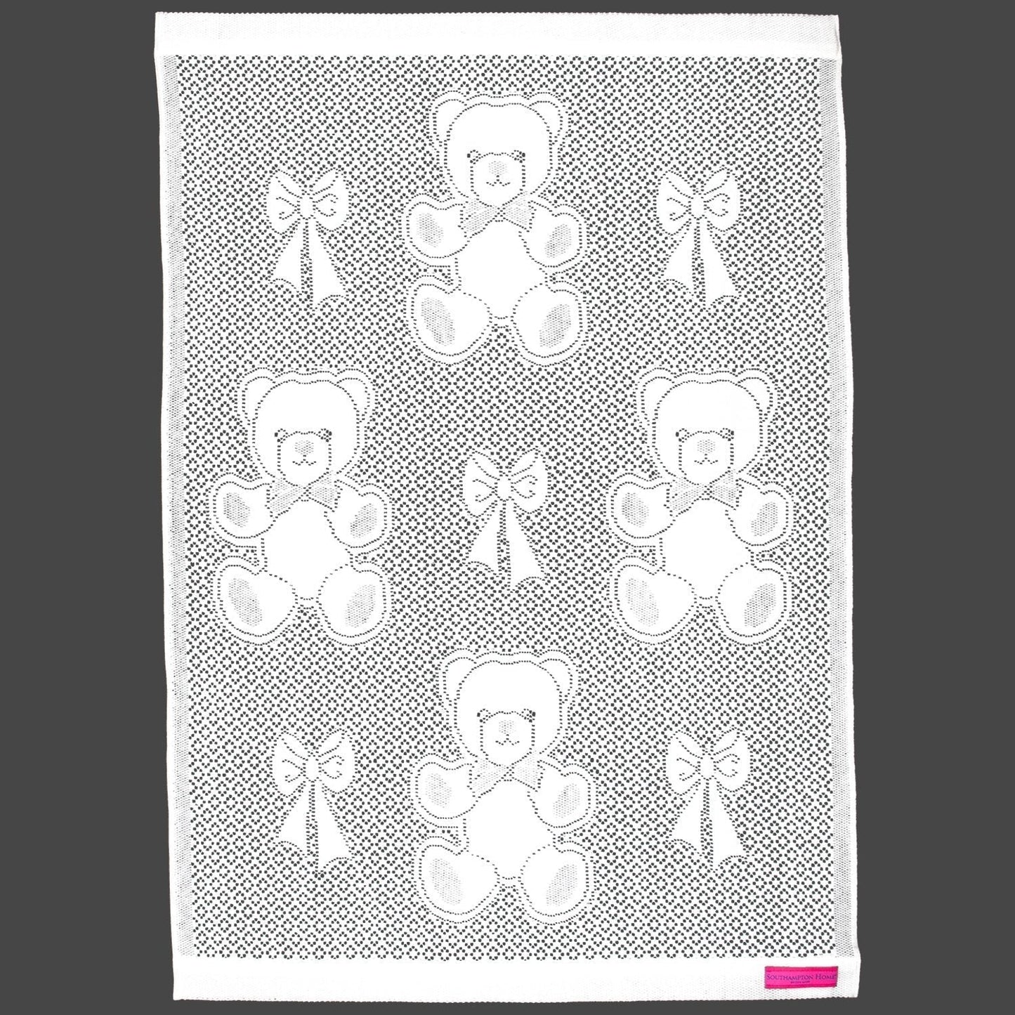 Southampton Home Lace Weave Bears & Bows Baby Blanket ~ White ~