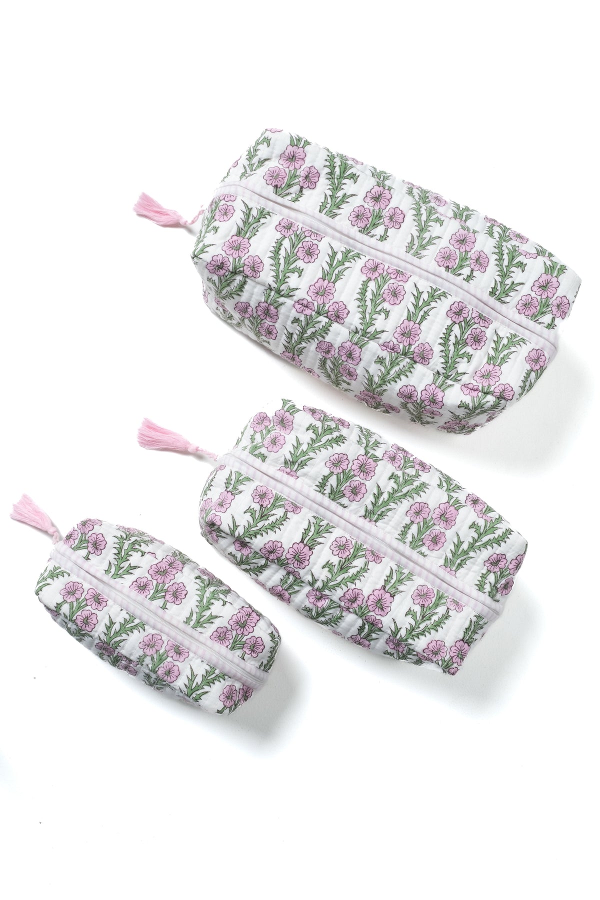 Forget-Me-Not Blockprint Makeup Bag in Lilac Pink