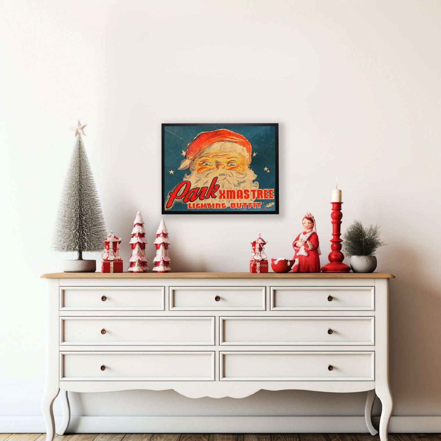 Vintage Santa Lighting Outfit Christmas Poster
