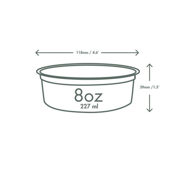 Vegware 8oz PLA Round Deli Container (QTY 500), SKU CF-DC-08