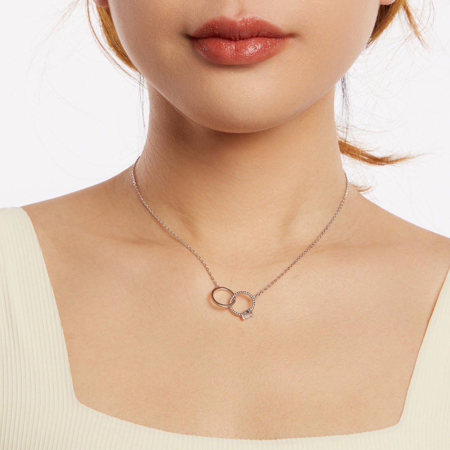 925 Sterling Silver White Gold Plated 40+5cm Necklace with Pavé CZ for Women