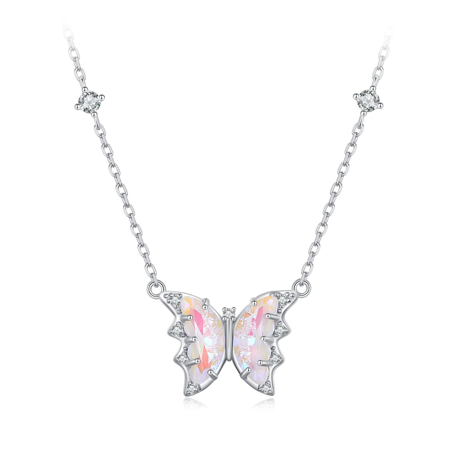 S925 Sterling Silver Necklace with Pavé Setting CZ, Resin, and Platinum Plating - 390mm Length