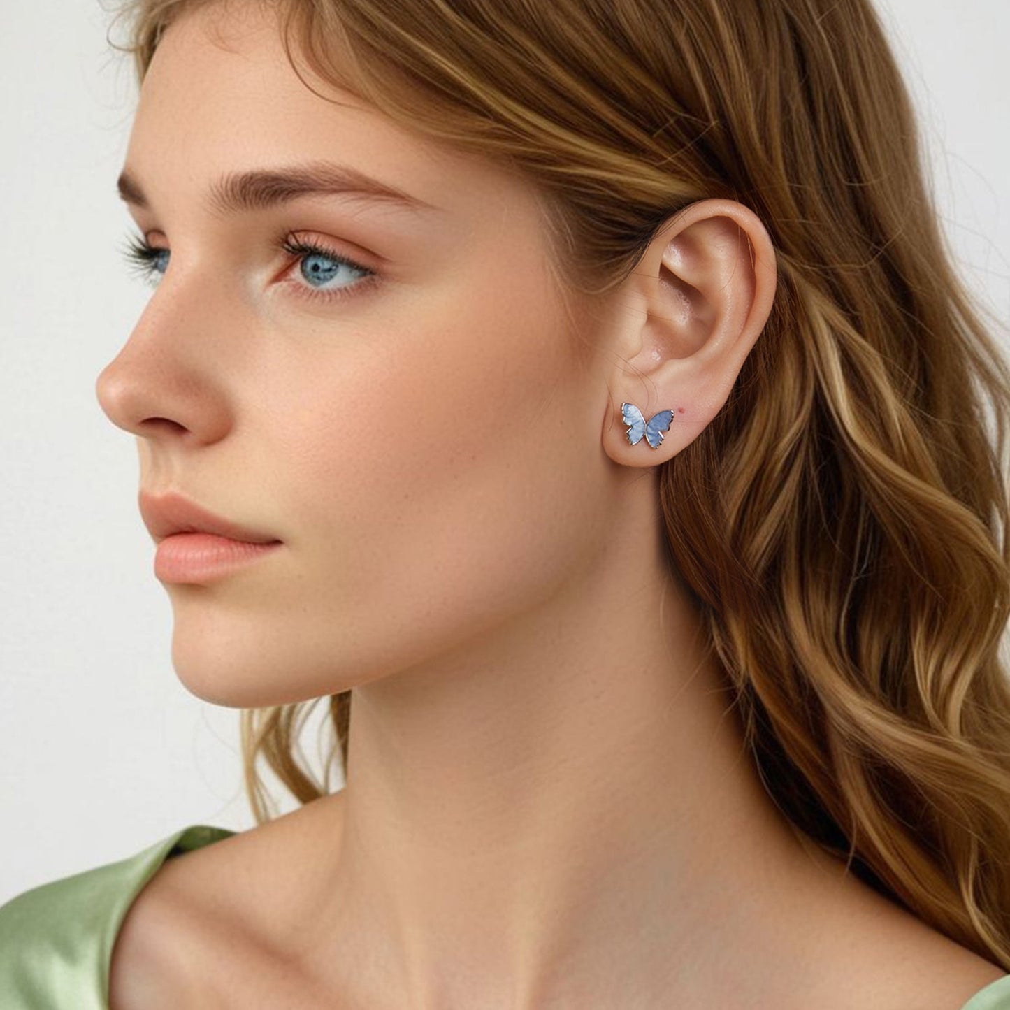 925 Sterling Silver Enamel White Gold Plated Earrings for Women - 1.0x1.2cm
