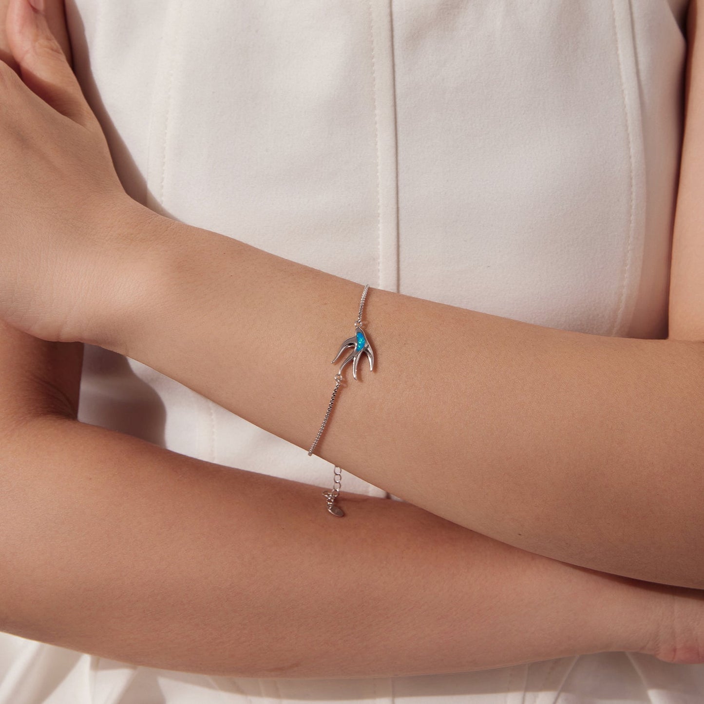925 Sterling Silver Synthetic Opal Bracelet with White Gold Plating