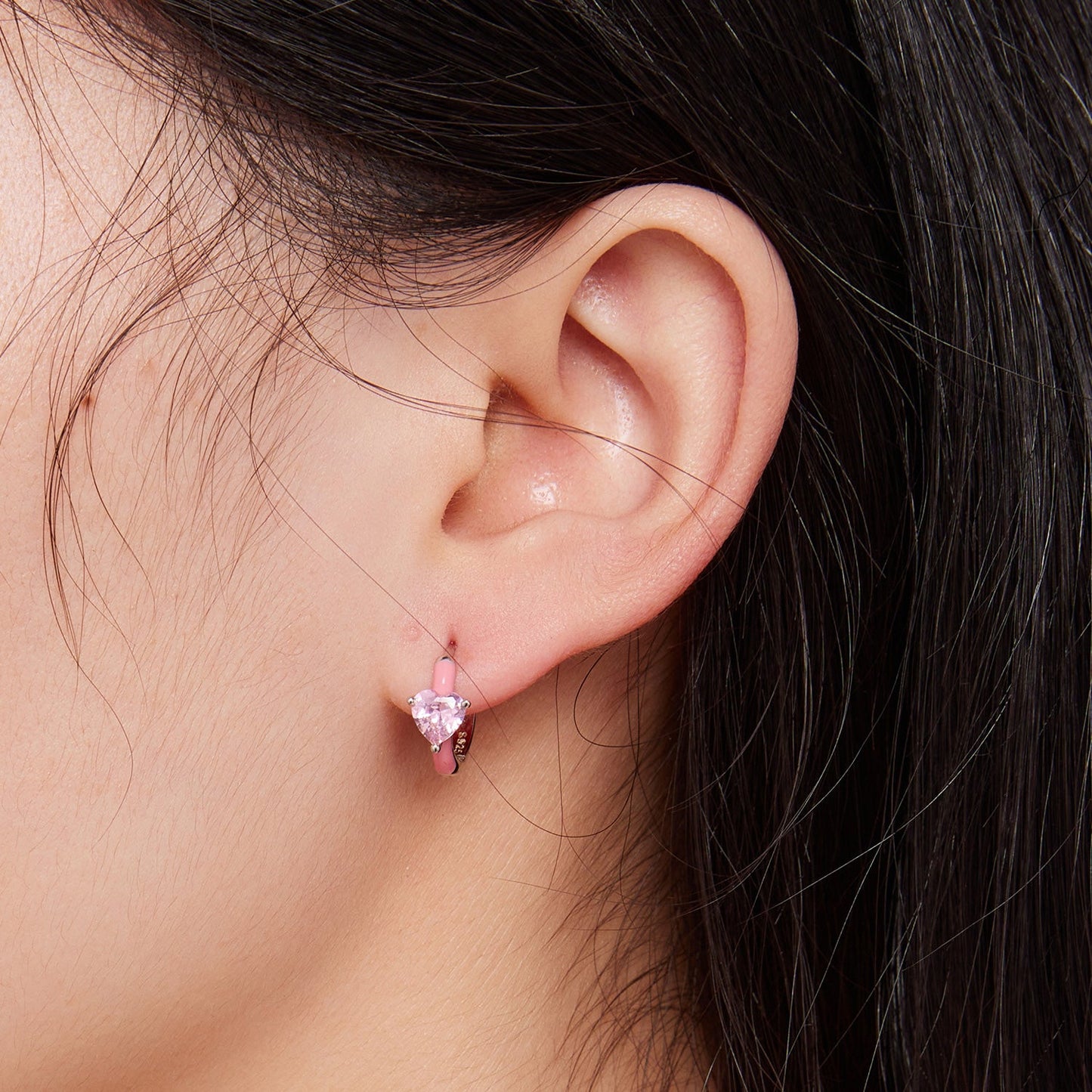 S925 Sterling Silver Enamel Platinum Plated Earrings with 6mm CZ for Women