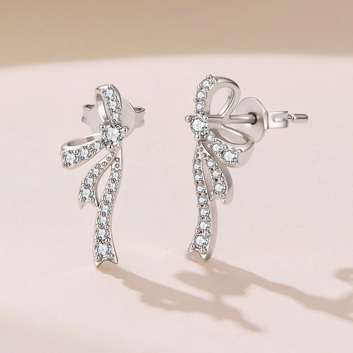 925 Silver White Gold Plated CZ Pavé 1.7 x 0.7 cm Earrings for Women