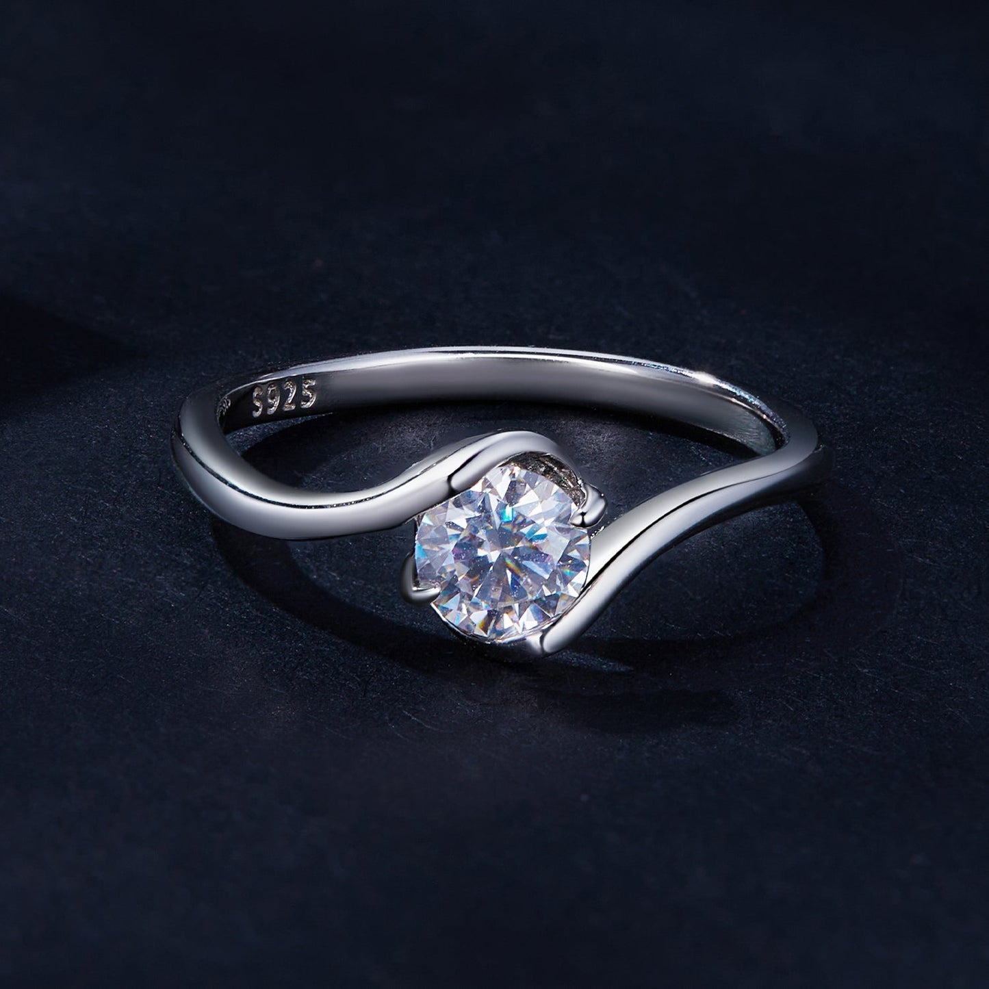 925 Sterling Silver 5mm Moissanite Ring for Women