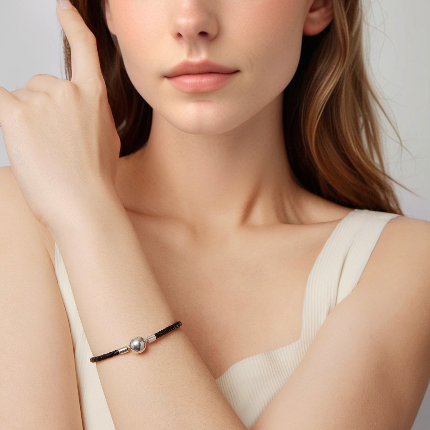 925 Sterling Silver Leather Rope Bracelet 17cm for Men