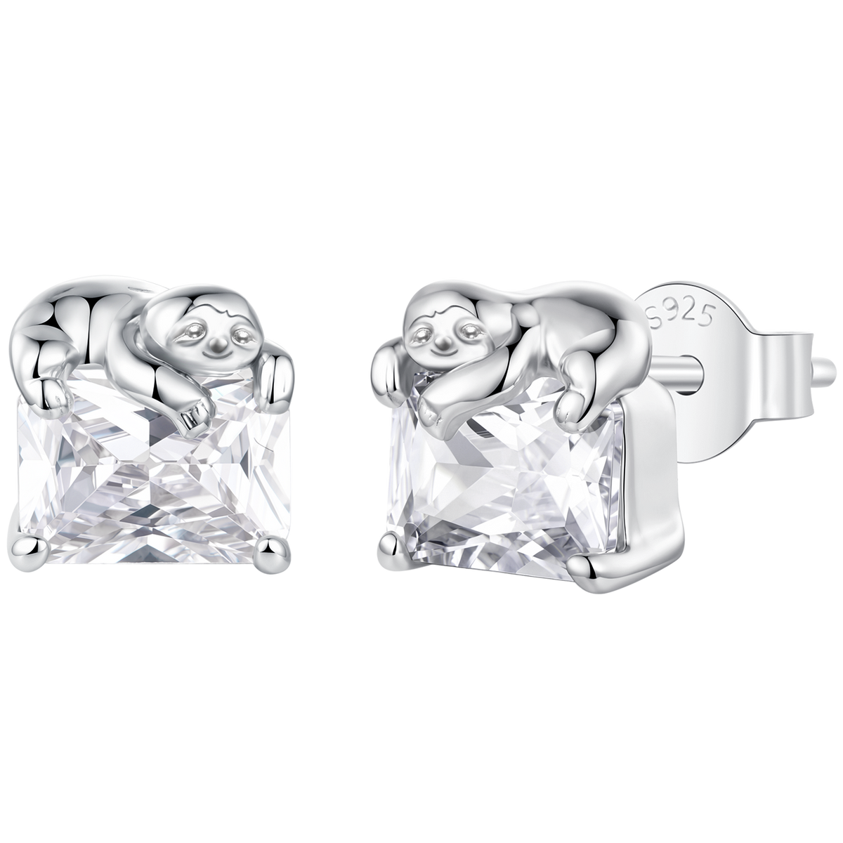 925 Sterling Silver White Gold Plated 0.7x0.7cm Pavé CZ Earrings for Women