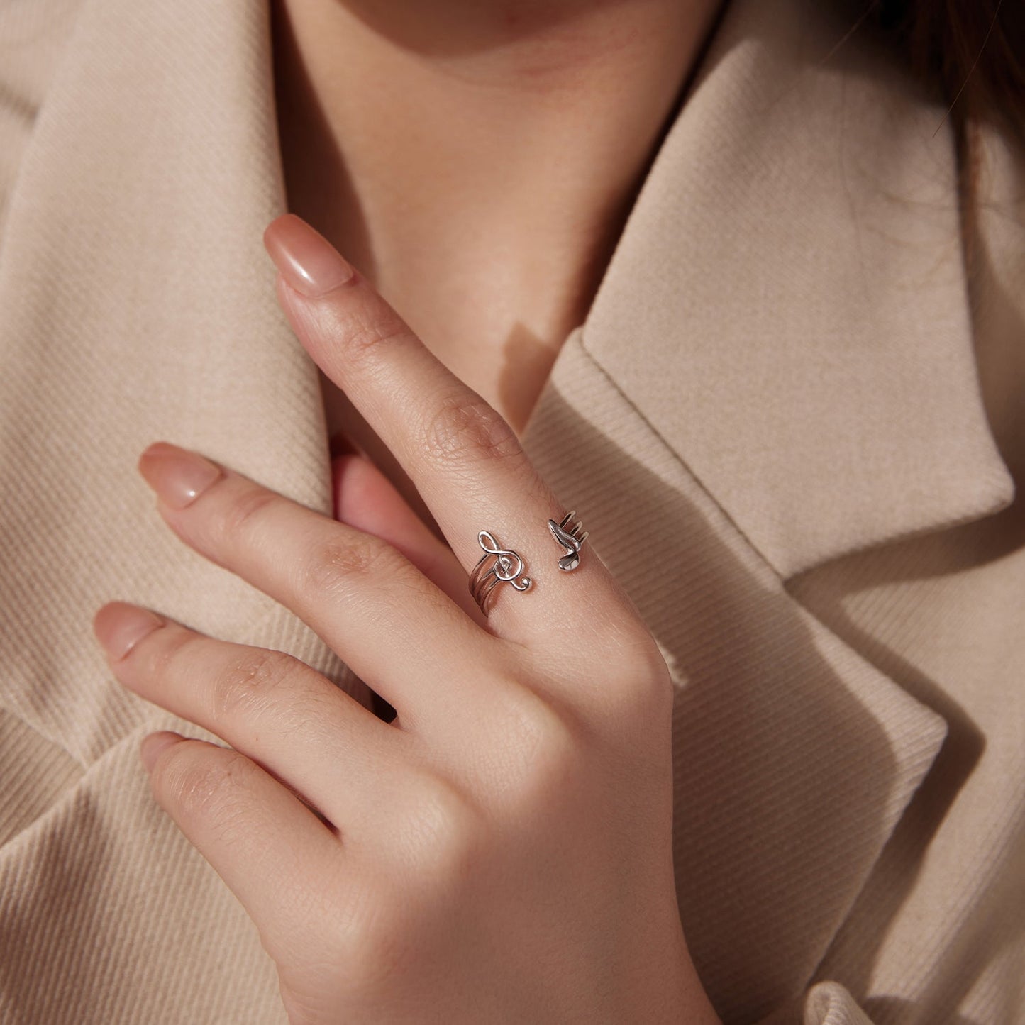 925 Sterling Silver Plated White Gold Adjustable Ring for Women