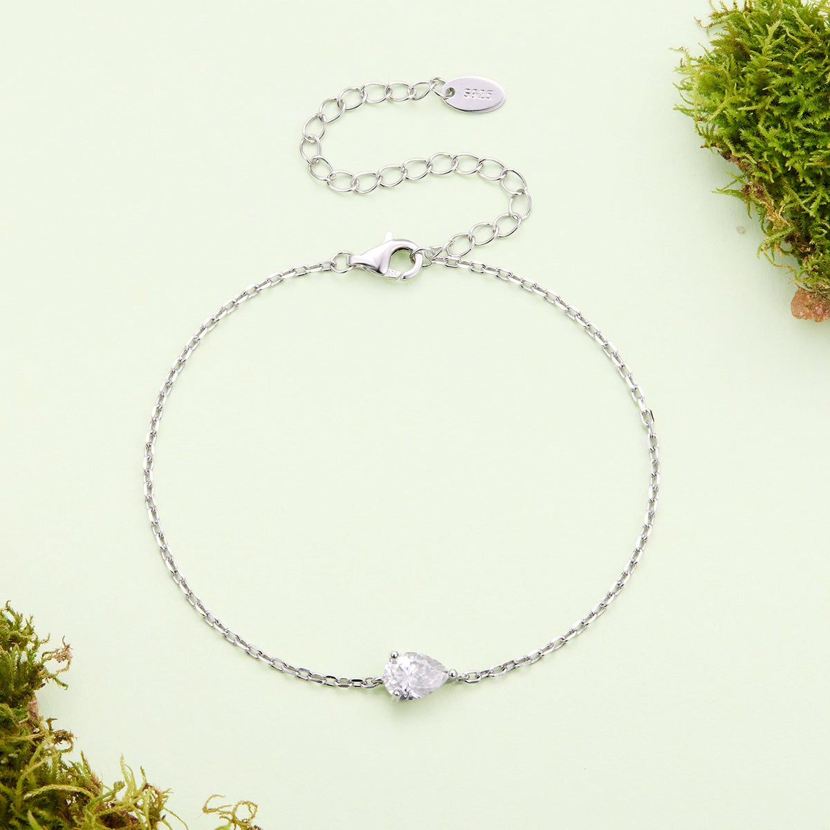 925 Sterling Silver White Gold Plated 0.8ct Moissanite Water Drop 16+5cm Bracelet for Women