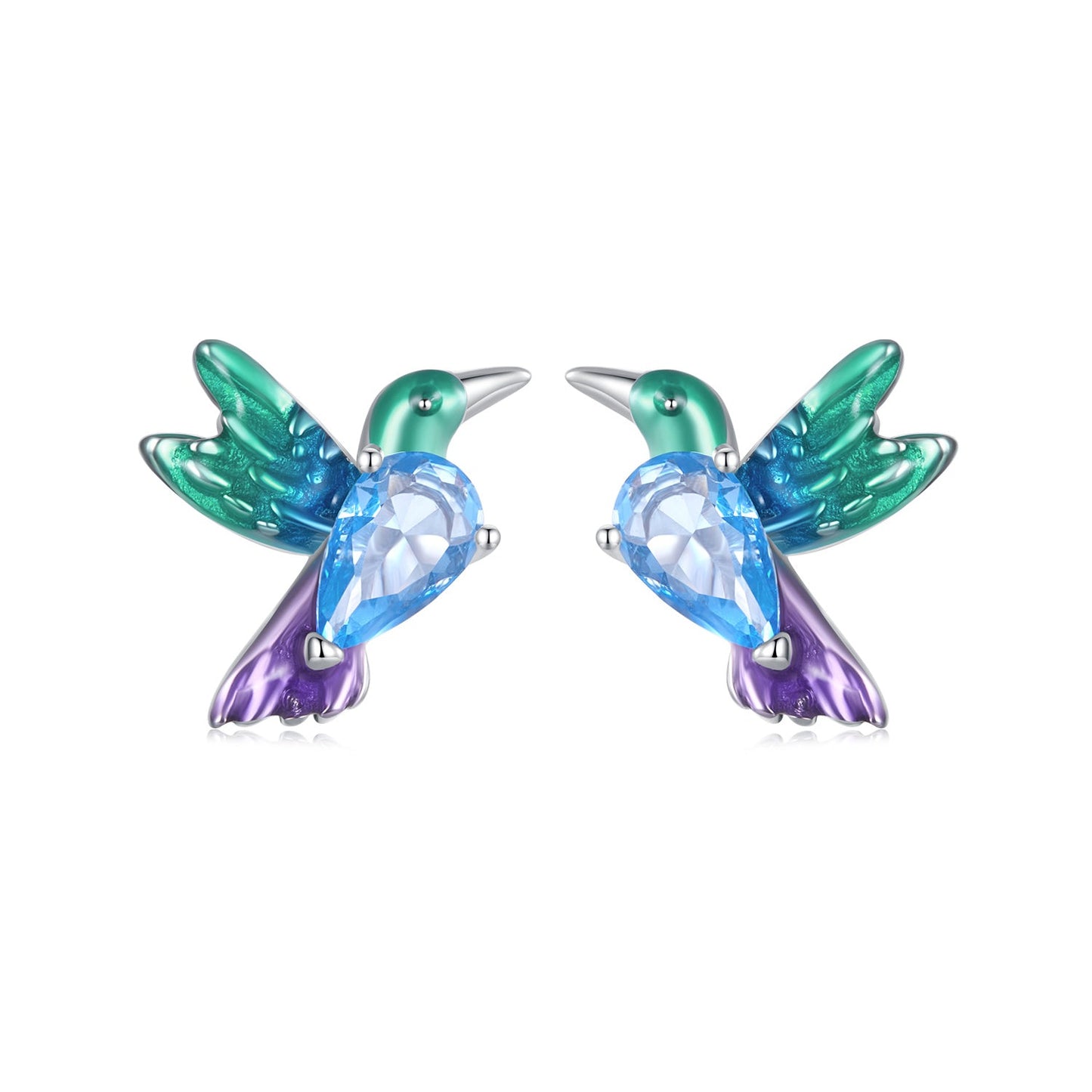 925 Sterling Silver White Gold Plated Earrings with Enamel and CZ - 10*8mm