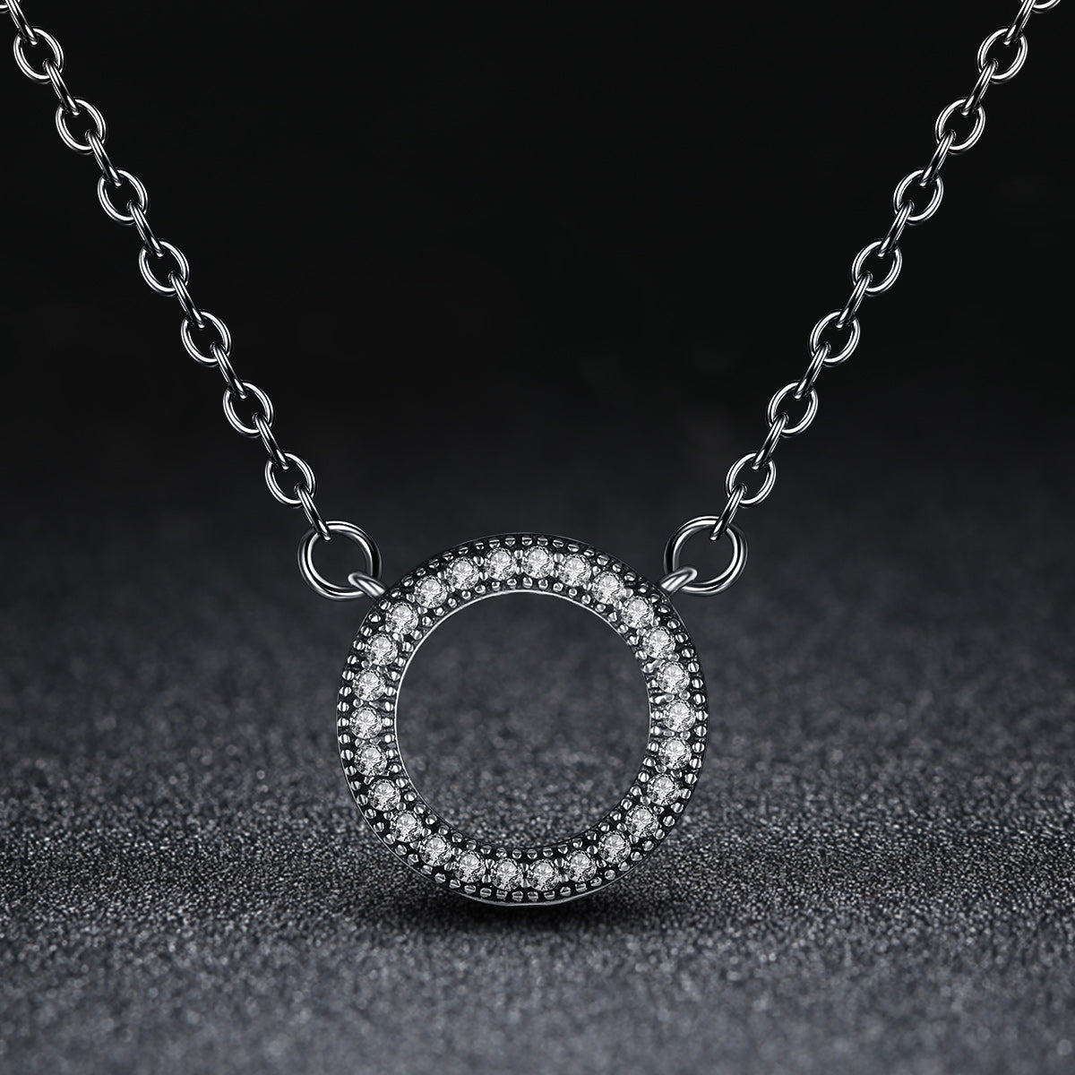 925 Sterling Silver Necklace with Pavé Set CZ, 45cm Length, Pendant 1.2cm, For Women