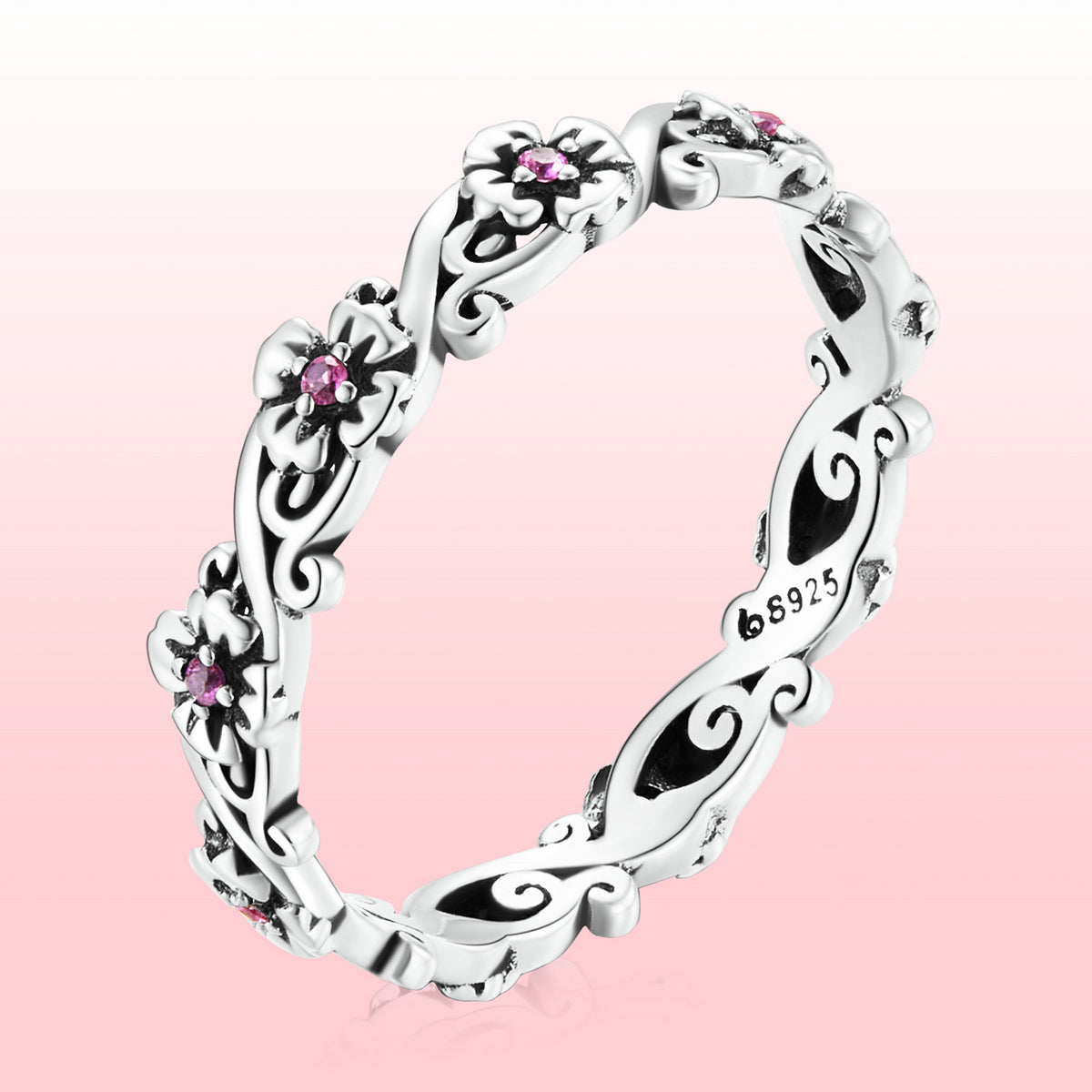 925 Sterling Silver Oxidized CZ Pavé Ring Size 6 for Women