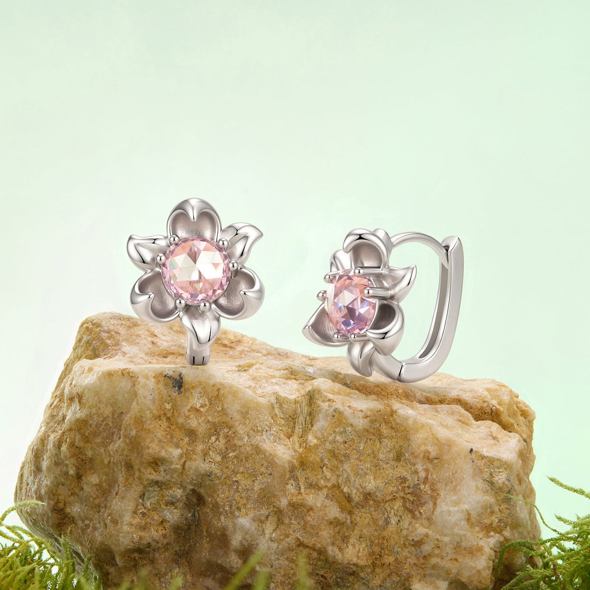 925 Sterling Silver White Gold Plated Transparent Glass 1.4 x 1.2 cm Hoop Earrings for Women