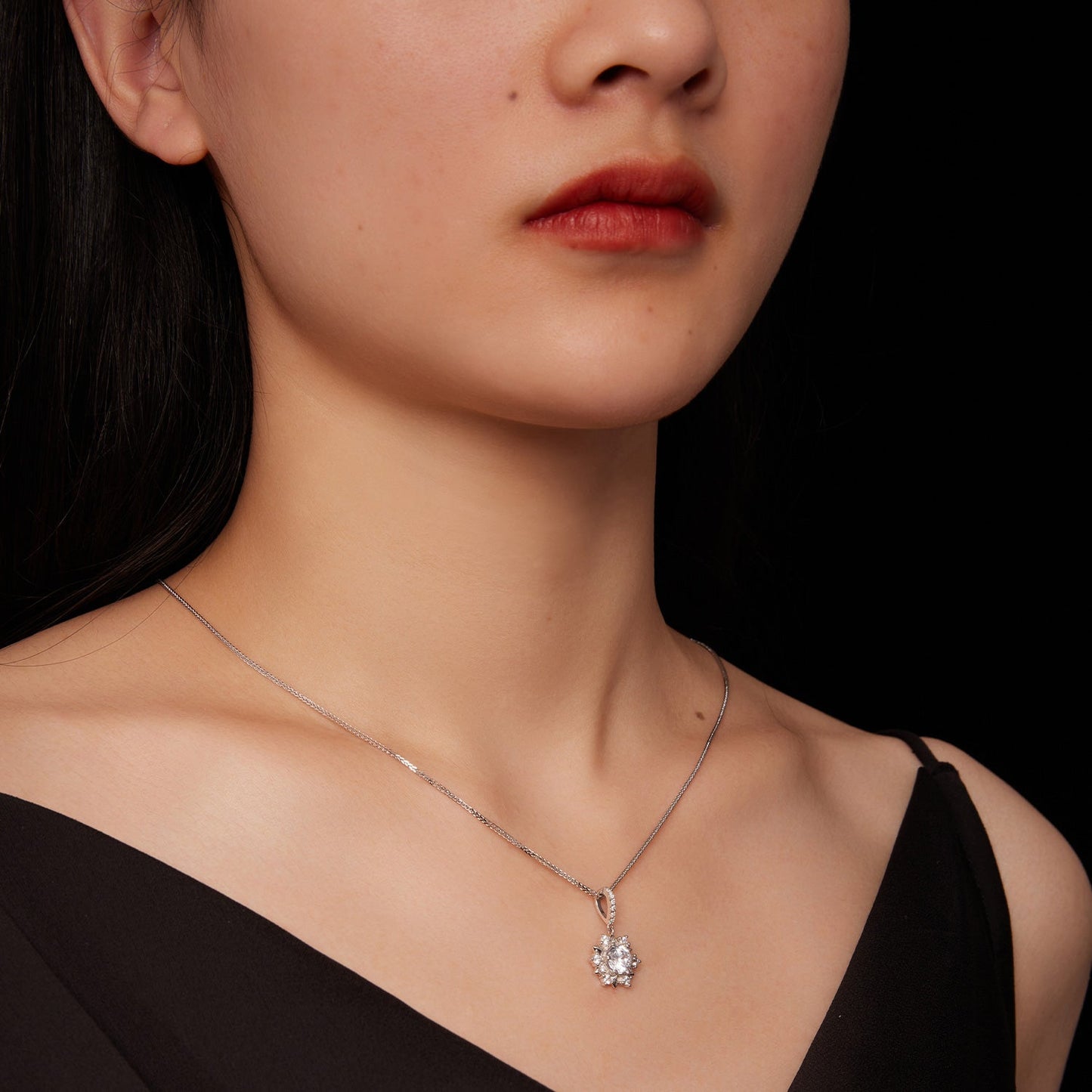 925 Sterling Silver Moissanite Necklace with Pavé Setting, 45cm, Platinum Plated, Women