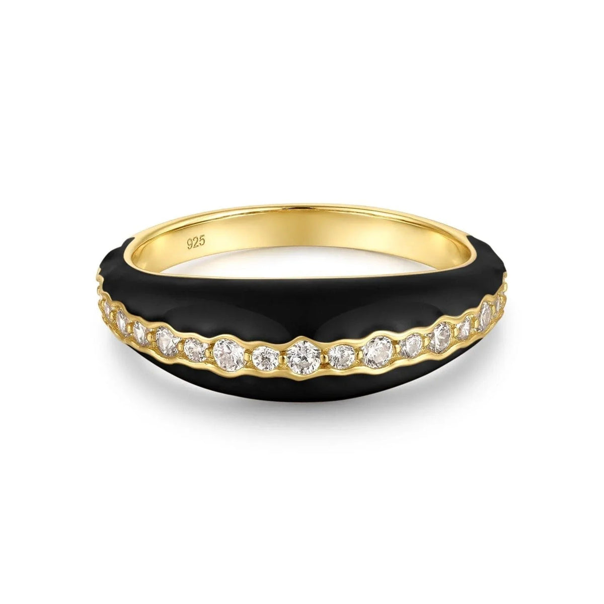 Tapered Black Enamel & CZ Channel Ring