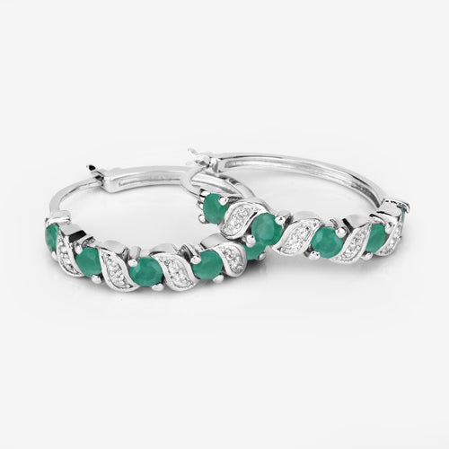 1.08 Carat Genuine Emerald and White Topaz .925 Sterling Silver Earrings