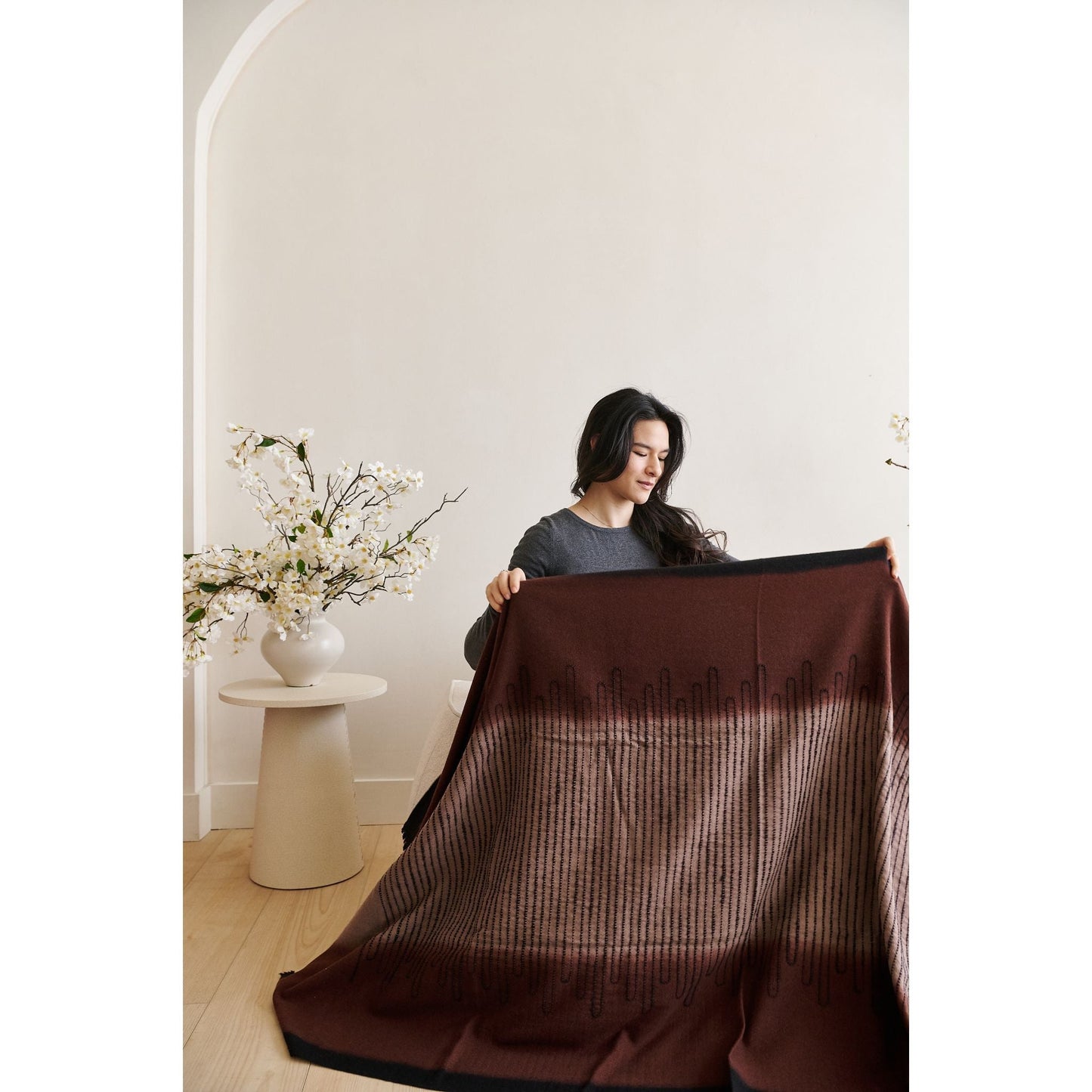 Handwoven Mink Brown Myrtle Drift Merino Throw