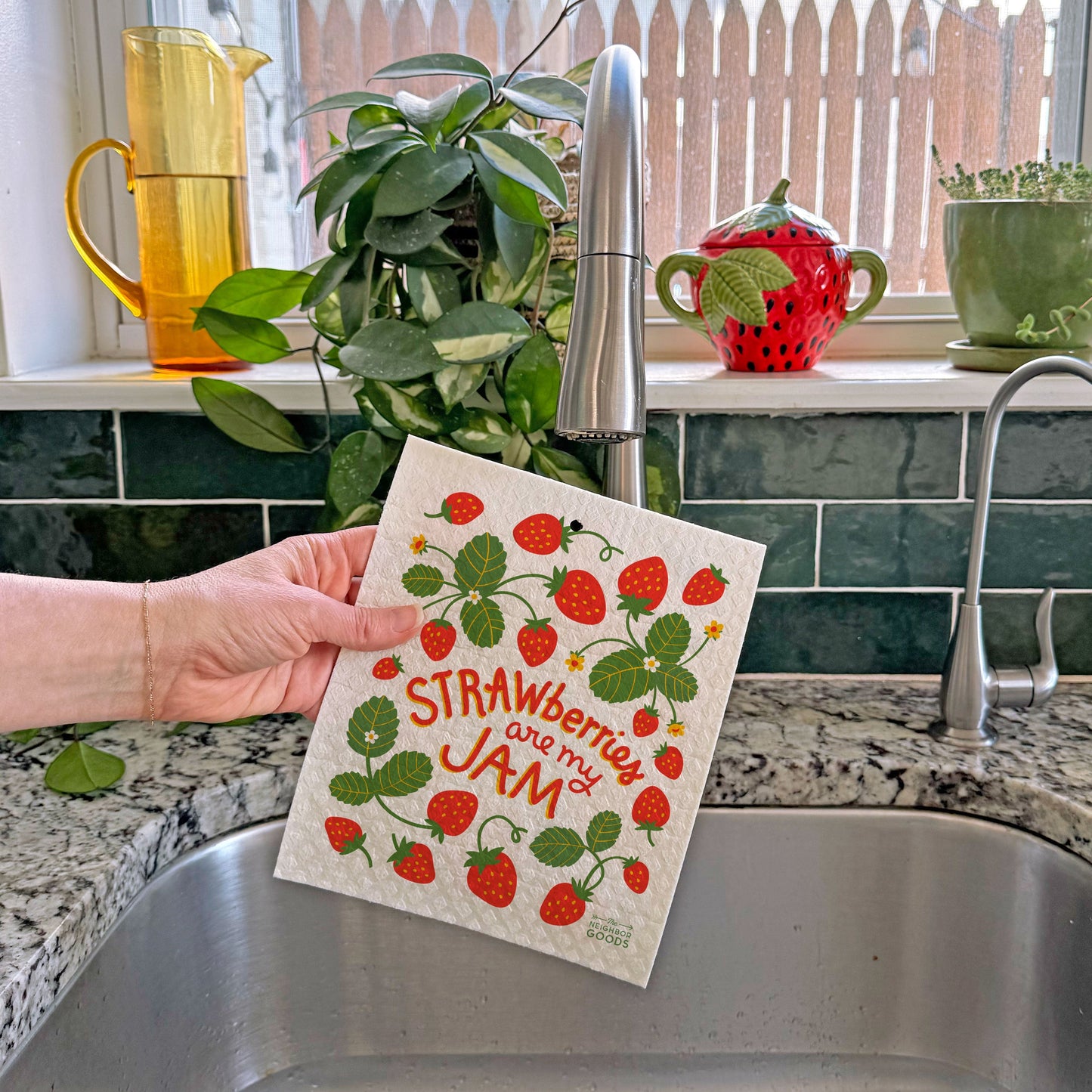 Strawberry Dish Towel + Sponge Cloth Gift Set