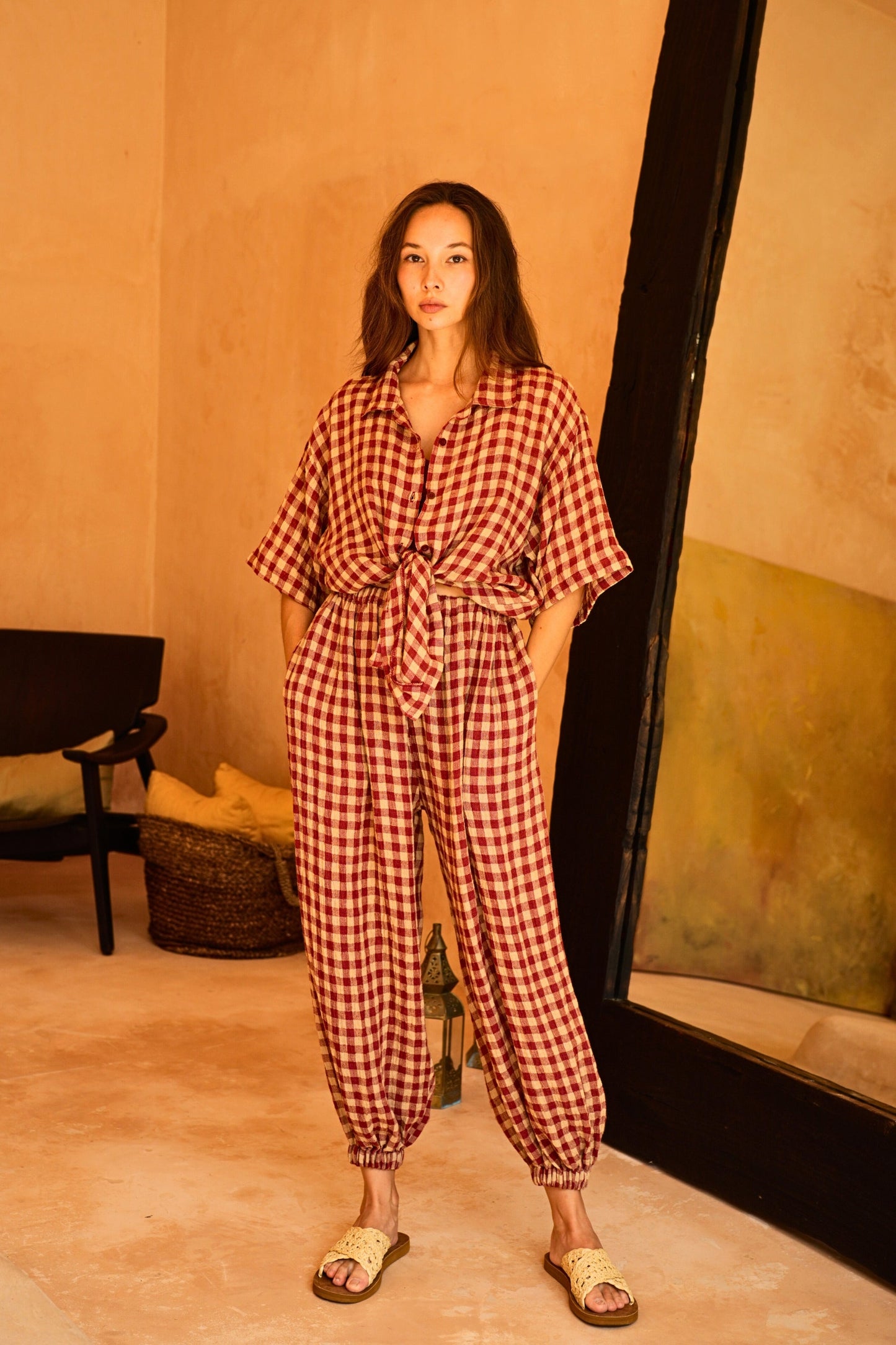 Vanessa Linen Gingham Shirt in Red