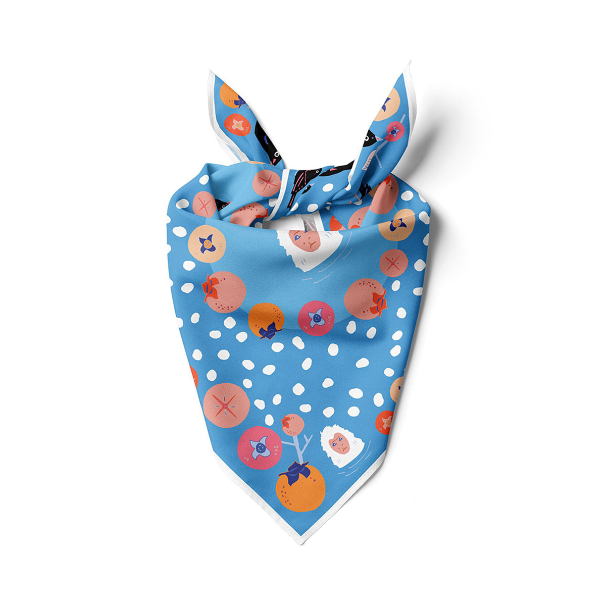 Snow Monkey and Persimmons Cotton Silk Bandana