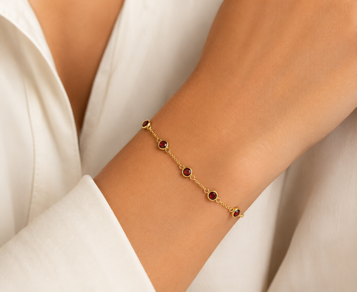 January Birthstone Bracelet — Garnet