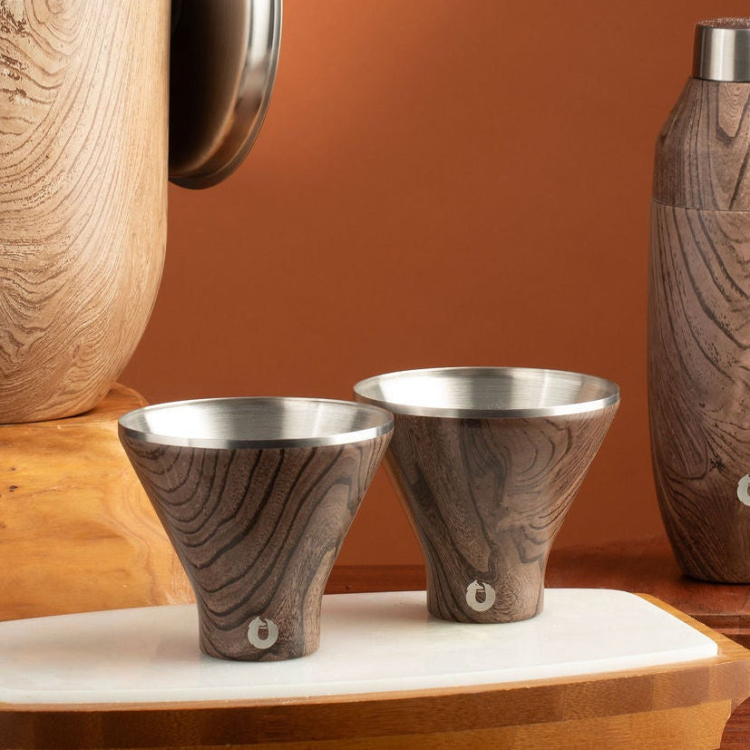 Stainless Steel Martini Glass, Set of 2 - Dark Walnut