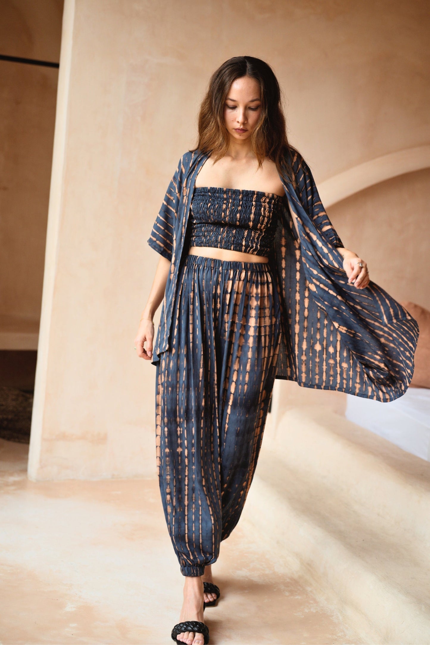 Angela Short Kimono Duster in Deep Sea Blue