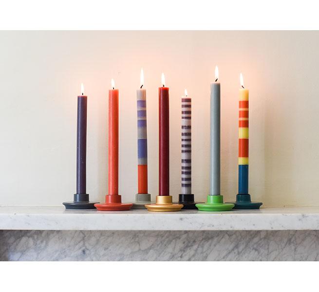 S/4 Striped Old Rose, Indigo and Pompadour Dinner Candles
