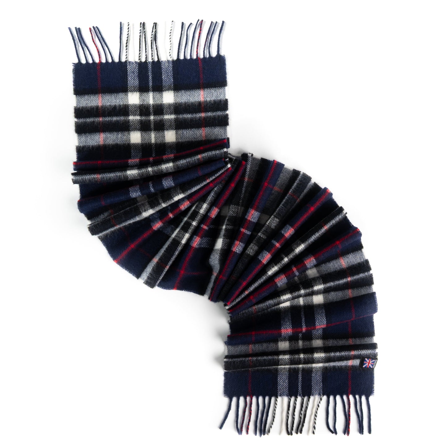 Prince of Scots Heritage Plaid Fringed Merino Wool Scarf (Cambridge Navy)