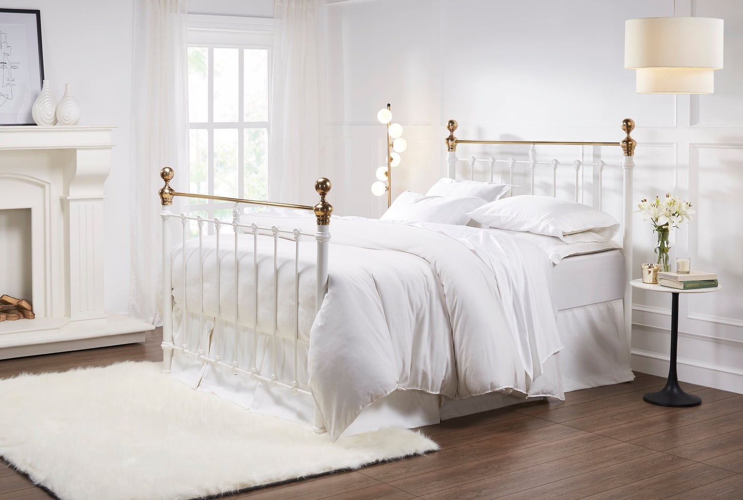Castile Metal Bed Satin White With Brass