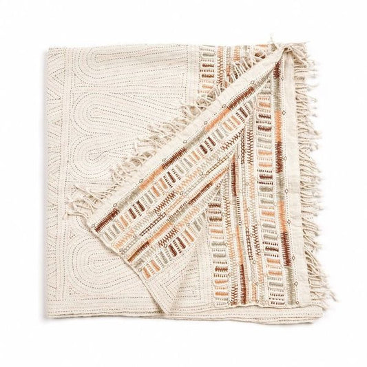 Unah Coral Fully Hand Embroidered Handwoven Organic Cotton Throw