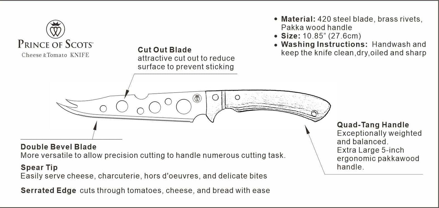 Cheese-Tomato Knife | Large Handle | Premium Steel, Bar Tool, Gourmet Deli Knife