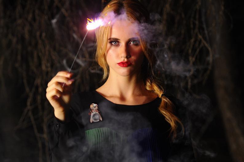 Fortune Teller with Crystal Ball Brooch by Laliblue