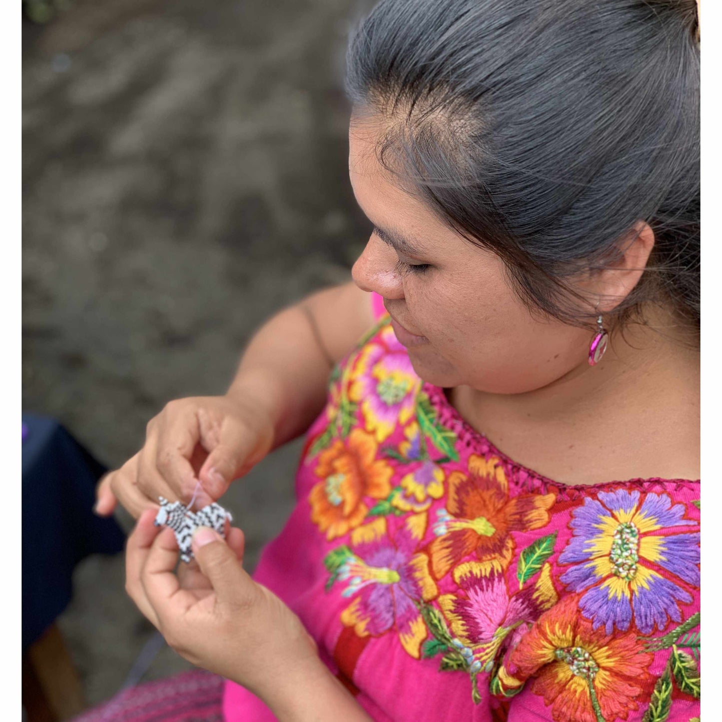 Frida Kahlo Seed Bead Keychain - Guatemala