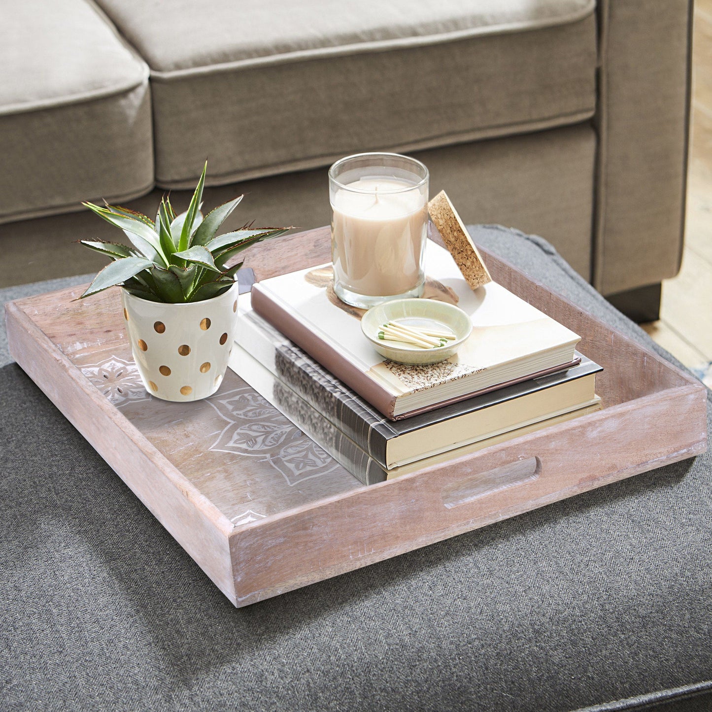 Serena Ottoman Tray in Whitewash